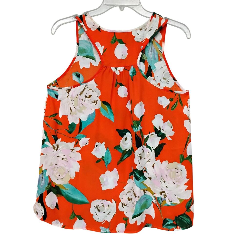 Cabi Casual Top Small Floral Orange White and Green Print Sleeveless Button Down - Picture 4 of 8